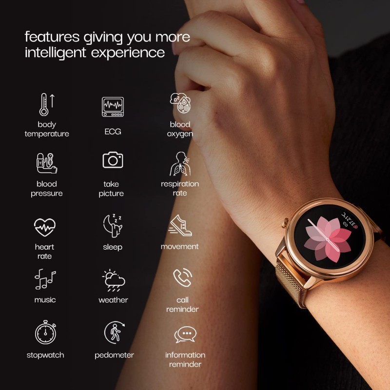 (Refurbished) Vibez by Lifelong Xena Smartwatch for Women with HD Display| ECG+PPG|Body Temprature|24x7 Heart Rate & SpO2 Tracking| Sports Mode|IP68|10 Days Battery Backup(VBSWW126, Gold)