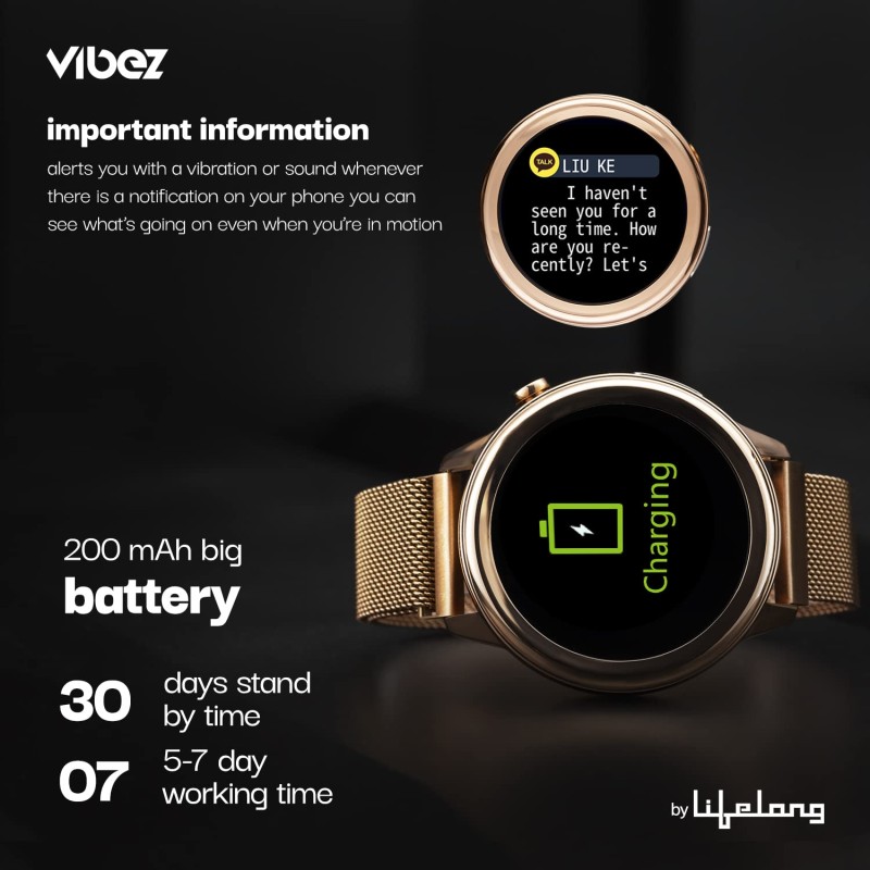(Refurbished) Vibez by Lifelong Xena Smartwatch for Women with HD Display| ECG+PPG|Body Temprature|24x7 Heart Rate & SpO2 Tracking| Sports Mode|IP68|10 Days Battery Backup(VBSWW126, Gold)