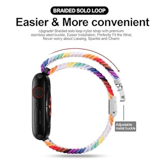 XMUXI Compatible with Apple Watch Series 9 8 7 Strap 45mm 41mm Braided Nylon Replacement Band compatible with IWatch ultra 49mm series SE/6/5/4 44mm 40mm(Watch Not Included)