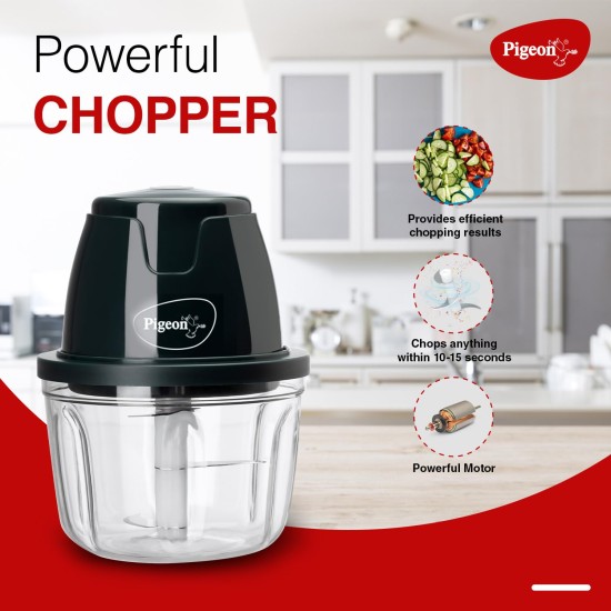 Pigeon Zoom Electric Chopper 350 ml, Portable with 3 Stainless Steel Blades for Effortlessly Chopping Vegetables and Fruits - Green, 30 Watts