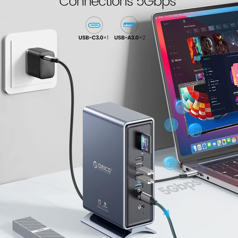 ORICO USB C Triple Display Docking Station for MacBook Pro M1, Mac, Window with Dual 4K HDMI, 8 USB Ports, Display Port, 100W PD, RJ45, 3.5mm Audio, TF/SD Extended Display for macOS