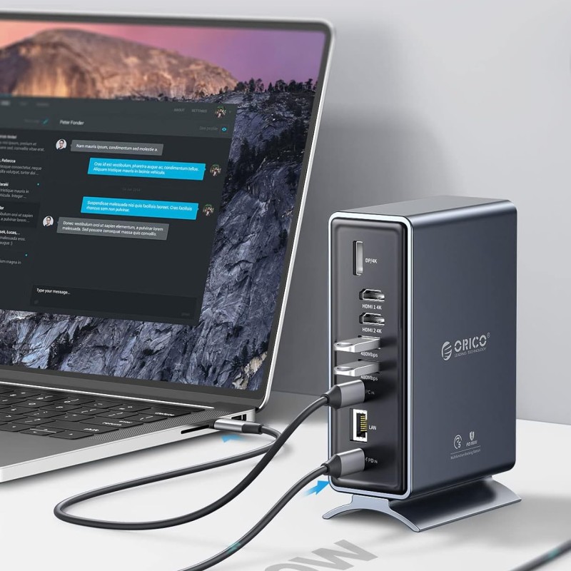 ORICO USB C Triple Display Docking Station for MacBook Pro M1, Mac, Window with Dual 4K HDMI, 8 USB Ports, Display Port, 100W PD, RJ45, 3.5mm Audio, TF/SD Extended Display for macOS
