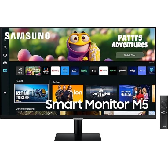 Samsung 27-inch(68.58cm) M5 FHD Smart Monitor, Mouse & Keyboard Control, Smart TV apps, IoT Hub, Office 365, Apple Airplay, Dex, Speakers, Remote, Bluetooth (LS27CM500EWXXL, Black)
