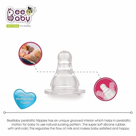 BeeBaby Basic Slim Neck Baby Feeding Bottle with Premium Anti Colic Silicone Nipple for New Born/Infant/Toddler/Babies, 100% BPA Free ((Pack of 2) 250 ML, Pink)