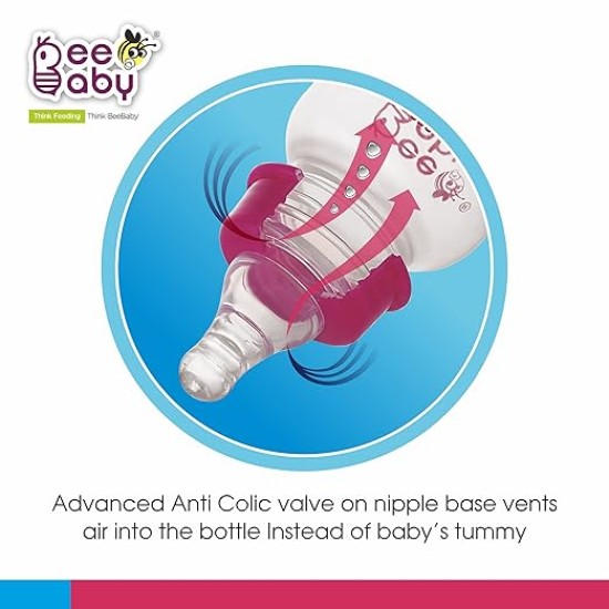 BeeBaby Basic Slim Neck Baby Feeding Bottle with Premium Anti Colic Silicone Nipple for New Born/Infant/Toddler/Babies, 100% BPA Free ((Pack of 2) 250 ML, Pink)