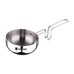 Bergner TriPro TriPly Stainless Steel 12cm Tadka Pan, 500ml Capacity, For Spice Tempering/Seasoning, Long Wire Handle, Laser-Etched Scale, Smooth Finished Surface, Induction Bottom and Gas Stove Ready