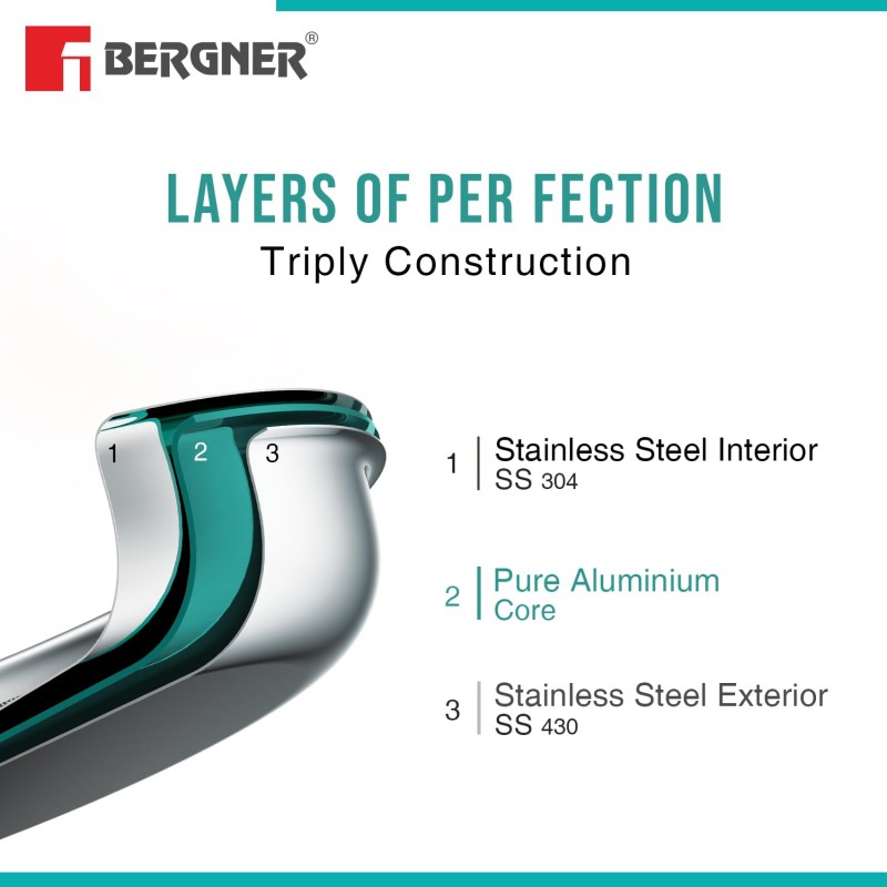 Bergner TriPro TriPly Stainless Steel 12cm Tadka Pan, 500ml Capacity, For Spice Tempering/Seasoning, Long Wire Handle, Laser-Etched Scale, Smooth Finished Surface, Induction Bottom and Gas Stove Ready Bergner TriPro TriPly Stainless Steel 12cm Tadka Pan, 500ml Capacity, For Spice Tempering/Seasoning, Long Wire Handle, Laser-Etched Scale, Smooth Finished Surface, Induction Bottom and Gas Stove Ready