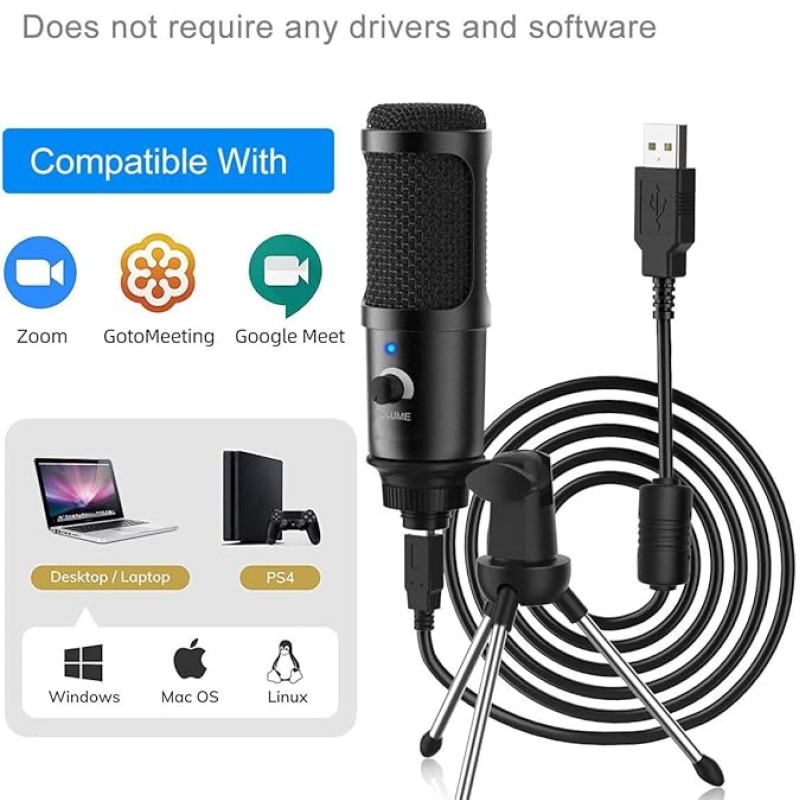 CEZO USB Microphone Condenser Microphnoe with Tripod Stand, USB Cable and Input Volume Control Knob, Cardioid Studio for Recording Streaming and YouTube Videos CompatibleWith PC & Laptop CEZO USB Microphone Condenser Microphnoe with Tripod Stand, USB Cable and Input Volume Control Knob, Cardioid Studio for Recording Streaming and YouTube Videos CompatibleWith PC & Laptop