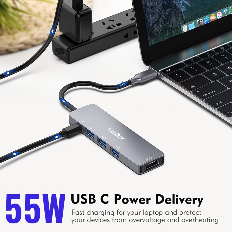Verilux� USB C Hub,5 in 1 Type C Hub Portable Aluminum Multiport USB Adapter with 4K@30Hz HDMI Output,2.0/3.0 Ports,USB 55W PD Compatible with MacBook Pro/Air/M1,Dell XPS Devices Verilux� USB C Hub,5 in 1 Type C Hub Portable Aluminum Multiport USB Adapter with 4K@30Hz HDMI Output,2.0/3.0 Ports,USB 55W PD Compatible with MacBook Pro/Air/M1,Dell XPS Devices