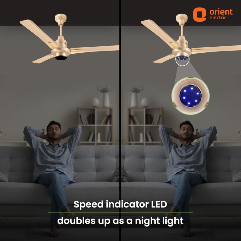 Orient Electric�s 1200mm I Tome Plus| BLDC energy saving ceiling fan | BEE 5-star rated | Ceiling fan with LED lights | Saves up to 50% on electricity bills | 3-year warranty | Topaz Gold, pack of 1 Orient Electric�s 1200mm I Tome Plus| BLDC energy saving ceiling fan | BEE 5-star rated | Ceiling fan with LED lights | Saves up to 50% on electricity bills | 3-year warranty | Topaz Gold, pack of 1