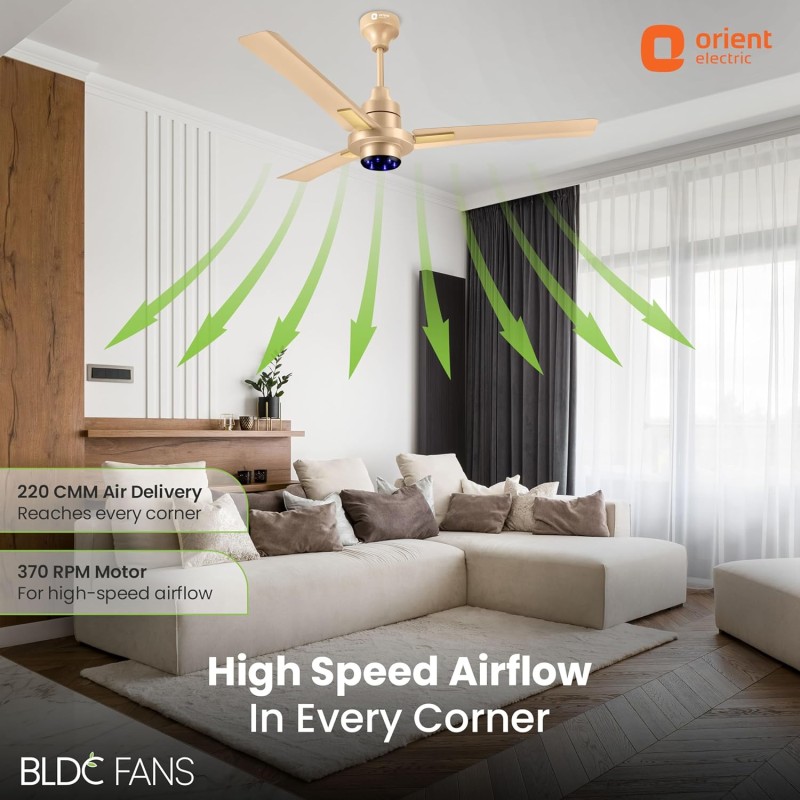 Orient Electric�s 1200mm I Tome Plus| BLDC energy saving ceiling fan | BEE 5-star rated | Ceiling fan with LED lights | Saves up to 50% on electricity bills | 3-year warranty | Topaz Gold, pack of 1 Orient Electric�s 1200mm I Tome Plus| BLDC energy saving ceiling fan | BEE 5-star rated | Ceiling fan with LED lights | Saves up to 50% on electricity bills | 3-year warranty | Topaz Gold, pack of 1