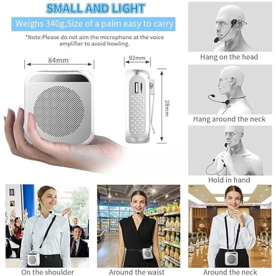 ZORBES® Voice Amplifier for Teachers - Microphone Headset Set 2200 mAh, with Headset Microphone Support TF Card/U Flash Disk, Portable Voice Amplifier for Teachers, tour guide, coach, speaker