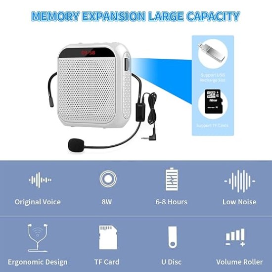 ZORBES® Voice Amplifier for Teachers - Microphone Headset Set 2200 mAh, with Headset Microphone Support TF Card/U Flash Disk, Portable Voice Amplifier for Teachers, tour guide, coach, speaker