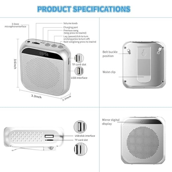 ZORBES® Voice Amplifier for Teachers - Microphone Headset Set 2200 mAh, with Headset Microphone Support TF Card/U Flash Disk, Portable Voice Amplifier for Teachers, tour guide, coach, speaker