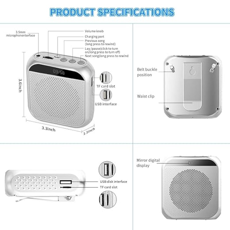 ZORBES� Voice Amplifier for Teachers - Microphone Headset Set 2200 mAh, with Headset Microphone Support TF Card/U Flash Disk, Portable Voice Amplifier for Teachers, tour guide, coach, speaker ZORBES� Voice Amplifier for Teachers - Microphone Headset Set 2200 mAh, with Headset Microphone Support TF Card/U Flash Disk, Portable Voice Amplifier for Teachers, tour guide, coach, speaker