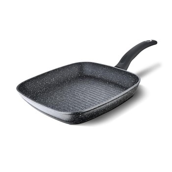 Bergner Orion NonStick 28 cm Grill Pan/Griddle, 100% Recyclable, for Low Oil Tikkas/Kebabs/Sandwiches/Stovetop Babeque, Textured Soft Touch Handle, Granite Finish, Induction & Gas Ready