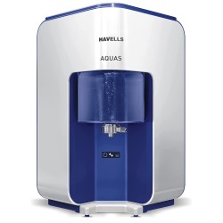 Havells AQUAS Water Purifier (White and Blue), RO+UF, Copper+Zinc+Minerals, 5 stage Purification, 7L Tank, Suitable for Borwell, Tanker & Municipal Water