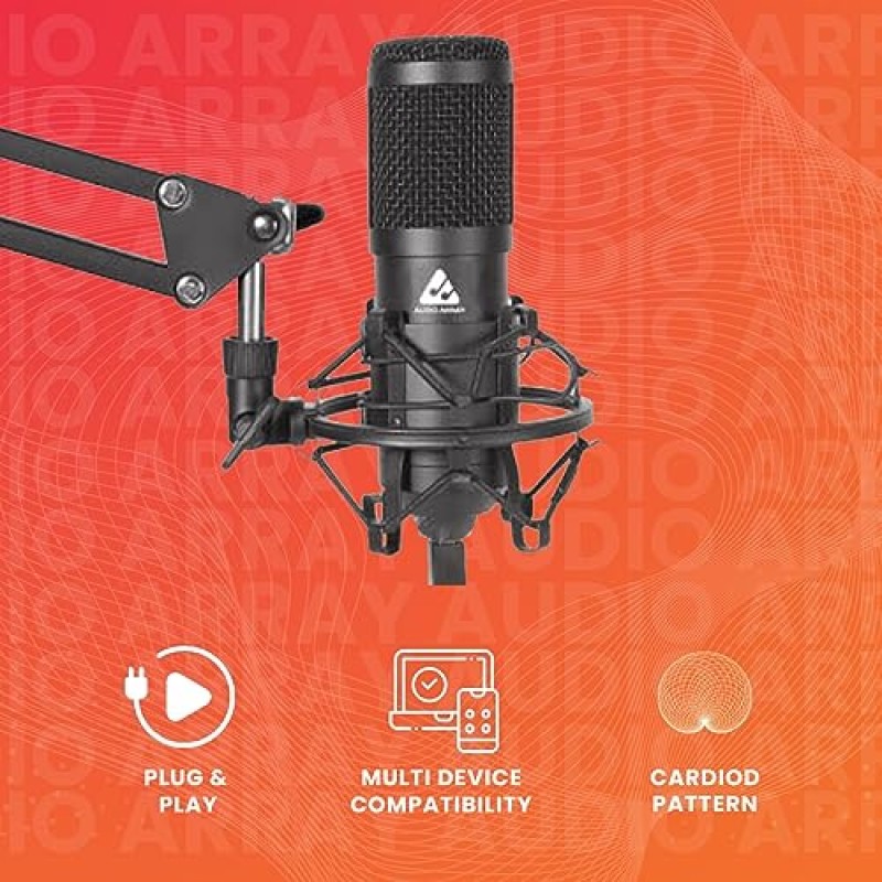 Audio Array AM-C1 USB Condenser Microphone Kit | 192kHz/24bit | BoomArm, Pop Filter, Mic Cover, Shock Mount, Tripod & 2.5M USB Cable | Podcasting, Gaming, Singing & Live Streaming Audio Array AM-C1 USB Condenser Microphone Kit | 192kHz/24bit | BoomArm, Pop Filter, Mic Cover, Shock Mount, Tripod & 2.5M USB Cable | Podcasting, Gaming, Singing & Live Streaming