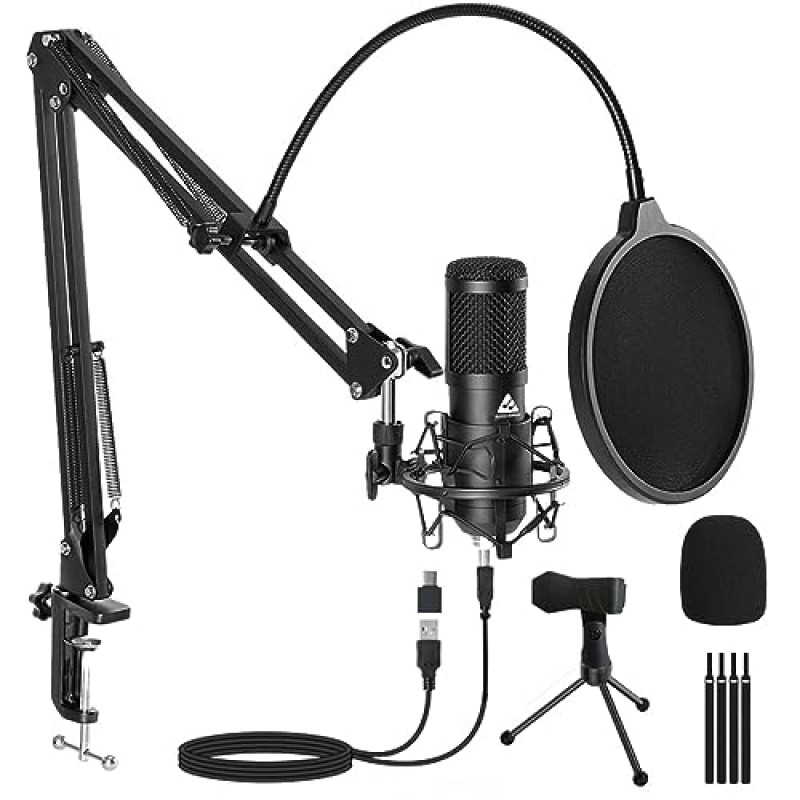 Audio Array AM-C1 USB Condenser Microphone Kit | 192kHz/24bit | BoomArm, Pop Filter, Mic Cover, Shock Mount, Tripod & 2.5M USB Cable | Podcasting, Gaming, Singing & Live Streaming Audio Array AM-C1 USB Condenser Microphone Kit | 192kHz/24bit | BoomArm, Pop Filter, Mic Cover, Shock Mount, Tripod & 2.5M USB Cable | Podcasting, Gaming, Singing & Live Streaming