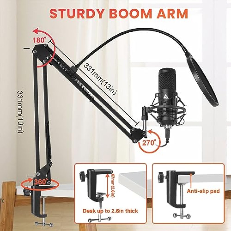 Audio Array AM-C1 USB Condenser Microphone Kit | 192kHz/24bit | BoomArm, Pop Filter, Mic Cover, Shock Mount, Tripod & 2.5M USB Cable | Podcasting, Gaming, Singing & Live Streaming Audio Array AM-C1 USB Condenser Microphone Kit | 192kHz/24bit | BoomArm, Pop Filter, Mic Cover, Shock Mount, Tripod & 2.5M USB Cable | Podcasting, Gaming, Singing & Live Streaming