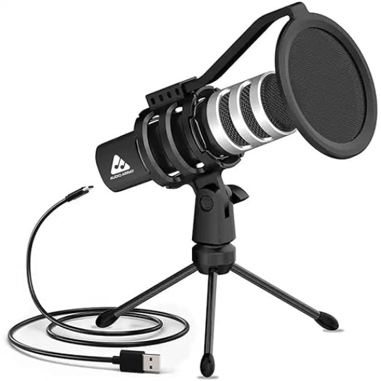 Audio Array AM-C4 USB Plug & Play Condenser Microphone with Tripod, Pop-Filter & Shock Mount | for Conference, Gaming, Podcasting, Voice Over, YouTube, Skype, Zoom & Live Streaming on iOS,Windows Audio Array AM-C4 USB Plug & Play Condenser Microphone with Tripod, Pop-Filter & Shock Mount | for Conference, Gaming, Podcasting, Voice Over, YouTube, Skype, Zoom & Live Streaming on iOS,Windows
