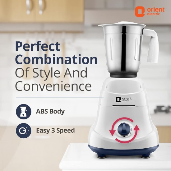 Orient Electric 750W mixer grinder | Super power 750 MGSP75WB3 3 jar with 3 SS jars | Longer life balanced coil motor | ABS body | Uniform grinding 