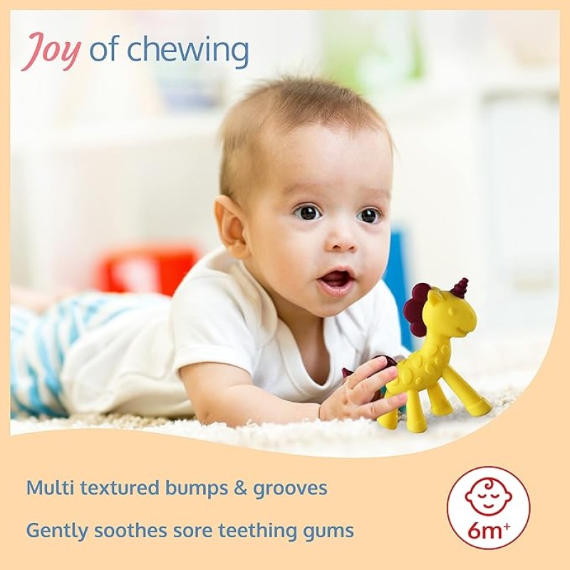 LuvLap Silicone Teether for 6 to 12 Months Baby/Toddler, Teething Toy for Infants andBabies, 100% Food Grade Silicone, Unicorn Design with Textured Surface (Yellow & Purple) LuvLap Silicone Teether for 6 to 12 Months Baby/Toddler, Teething Toy for Infants andBabies, 100% Food Grade Silicone, Unicorn Design with Textured Surface (Yellow & Purple)