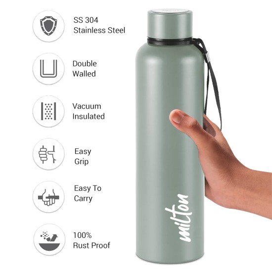 Milton Aura 1000 Thermosteel Bottle, 1050 ml Water Bottles, 24 Hours Hot and Cold, Easy to Carry, Easy Grip, Rust Proof, Tea, Coffee, Office, Travel Bottle, Grey