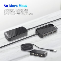 Portronics Mport 4D USB Hub (4-in-1), Multiport USB Dock with Long Cable and up to 480 Mbps High Data Transfer Speed (Black)