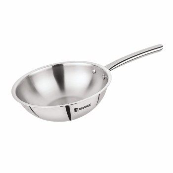 Bergner Tripro Triply 24cm (3.1 L) Chinese Wok, for Stir-Fry/Saut�/Noodles/Fried Rice/Shallow Fry/Curry, Heat Resistant Handle, Induction Bottom and Gas Stove Ready (5-Year Warranty by Bergner)