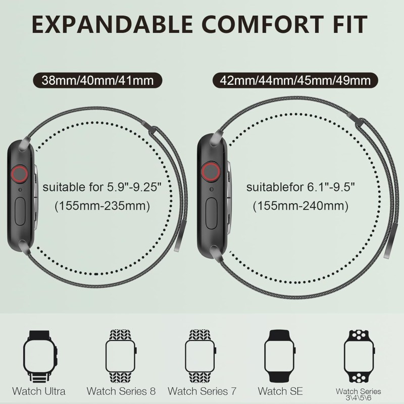 VEMIGON for Apple Watch Band Series 10 46mm, Series 9/8/7/6/5/4/3/2/1/SE/Ultra 42mm 44mm 45mm 49mm, Stainless Steel Mesh Loop Magnetic Clasp Replacement Strap for iWatch(Watch Not Included) Black VEMIGON for Apple Watch Band Series 10 46mm, Series 9/8/7/6/5/4/3/2/1/SE/Ultra 42mm 44mm 45mm 49mm, Stainless Steel Mesh Loop Magnetic Clasp Replacement Strap for iWatch(Watch Not Included) Black