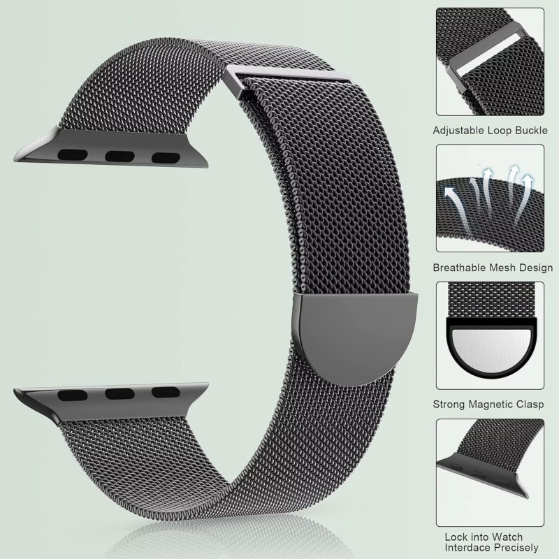 VEMIGON for Apple Watch Band Series 10 46mm, Series 9/8/7/6/5/4/3/2/1/SE/Ultra 42mm 44mm 45mm 49mm, Stainless Steel Mesh Loop Magnetic Clasp Replacement Strap for iWatch(Watch Not Included) Black VEMIGON for Apple Watch Band Series 10 46mm, Series 9/8/7/6/5/4/3/2/1/SE/Ultra 42mm 44mm 45mm 49mm, Stainless Steel Mesh Loop Magnetic Clasp Replacement Strap for iWatch(Watch Not Included) Black