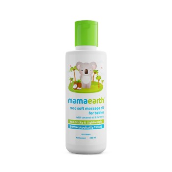 Mamaearth Coco Soft Massage Oil For Babies - 200 ml | Infused with Coconut Oil and Turmeric | Deeply Moisturizes Skin, Soothes Itchiness, Non-Sticky, Dermatologically Tested