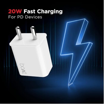 boAt WCDV 20W Super Fast Type C Charger Compatible with All Android Phones, White boAt WCDV 20W Super Fast Type C Charger Compatible with All Android Phones, White