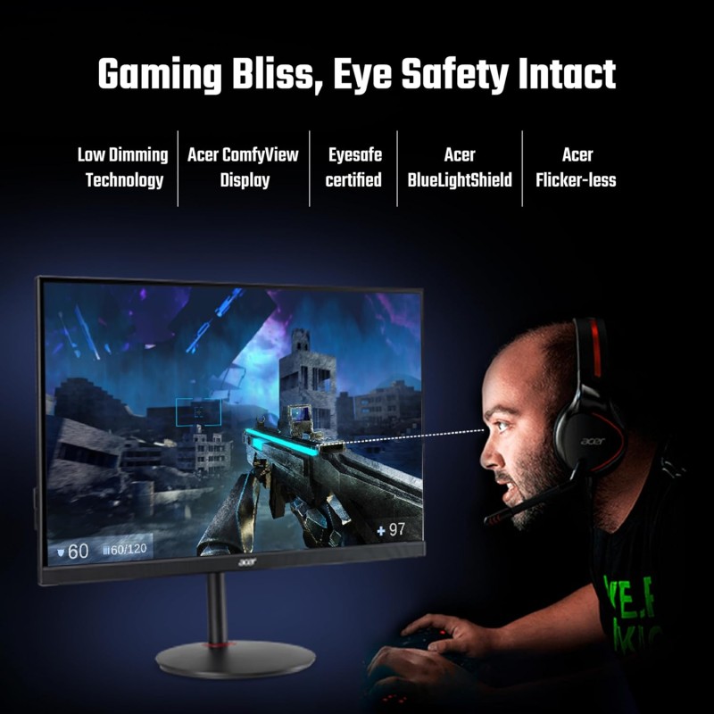 Acer Nitro Xv272U V3 27 Inch IPS Wqhd 2560 X 1440 Pixels Gaming Backlight Led LCD Monitor|180Hz Refresh Rate,0.5Ms Resonse Time|HDR 400|AMD Free Sync|Eyesafe Certified,Black