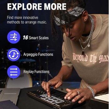 Donner DMK25 Pro MIDI Keyboard Controller, 25 Mini Key Portable USB-C MIDI Keyboard with 8 Drum Pads, OLED Display, Personalized Touch Bar, Music Production Software and 40 Free Courses Donner DMK25 Pro MIDI Keyboard Controller, 25 Mini Key Portable USB-C MIDI Keyboard with 8 Drum Pads, OLED Display, Personalized Touch Bar, Music Production Software and 40 Free Courses