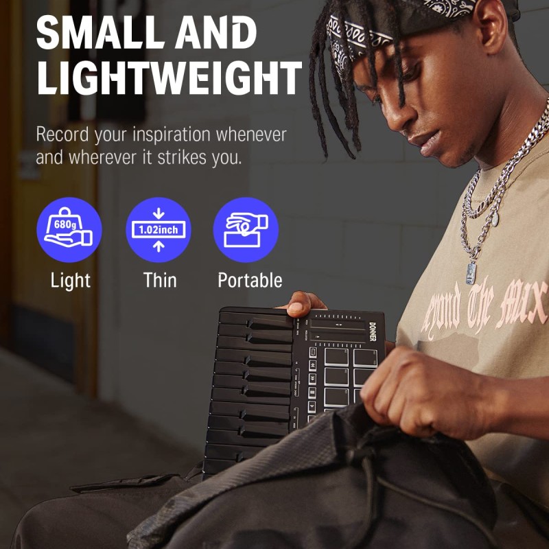 Donner DMK25 Pro MIDI Keyboard Controller, 25 Mini Key Portable USB-C MIDI Keyboard with 8 Drum Pads, OLED Display, Personalized Touch Bar, Music Production Software and 40 Free Courses Donner DMK25 Pro MIDI Keyboard Controller, 25 Mini Key Portable USB-C MIDI Keyboard with 8 Drum Pads, OLED Display, Personalized Touch Bar, Music Production Software and 40 Free Courses