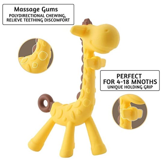 BabyGo Baby Silicone teether Giraffe Teething Toys Hand Chewing Soother Toddler for Baby (Yellow)…