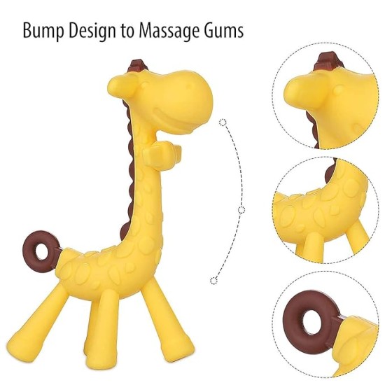 BabyGo Baby Silicone teether Giraffe Teething Toys Hand Chewing Soother Toddler for Baby (Yellow)…