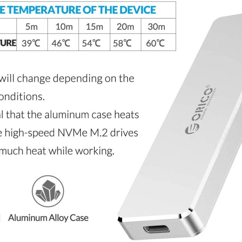 ORICO Mini M.2 NVME SSD Enclosure Push-Open Aluminum NVME External Hard Drive Case USB3.1 Gen2 Type-C up to 2TB [SSD NOT Included]
