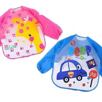 BabyGo Washable 2 Pcs Long Sleeve Bibs, Waterproof Baby Bibs, Toddler Sleeved Bib, Baby Smock for Eating Feeding, 6-24 Months (Multicolor)