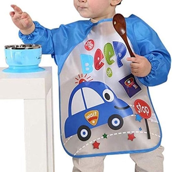 BabyGo Washable 2 Pcs Long Sleeve Bibs, Waterproof Baby Bibs, Toddler Sleeved Bib, Baby Smock for Eating Feeding, 6-24 Months (Multicolor)