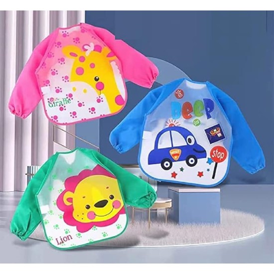BabyGo Washable 2 Pcs Long Sleeve Bibs, Waterproof Baby Bibs, Toddler Sleeved Bib, Baby Smock for Eating Feeding, 6-24 Months (Multicolor)