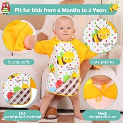 BabyGo Washable 2 Pcs Long Sleeve Bibs, Waterproof Baby Bibs, Toddler Sleeved Bib, Baby Smock for Eating Feeding, 6-24 Months (Multicolor)