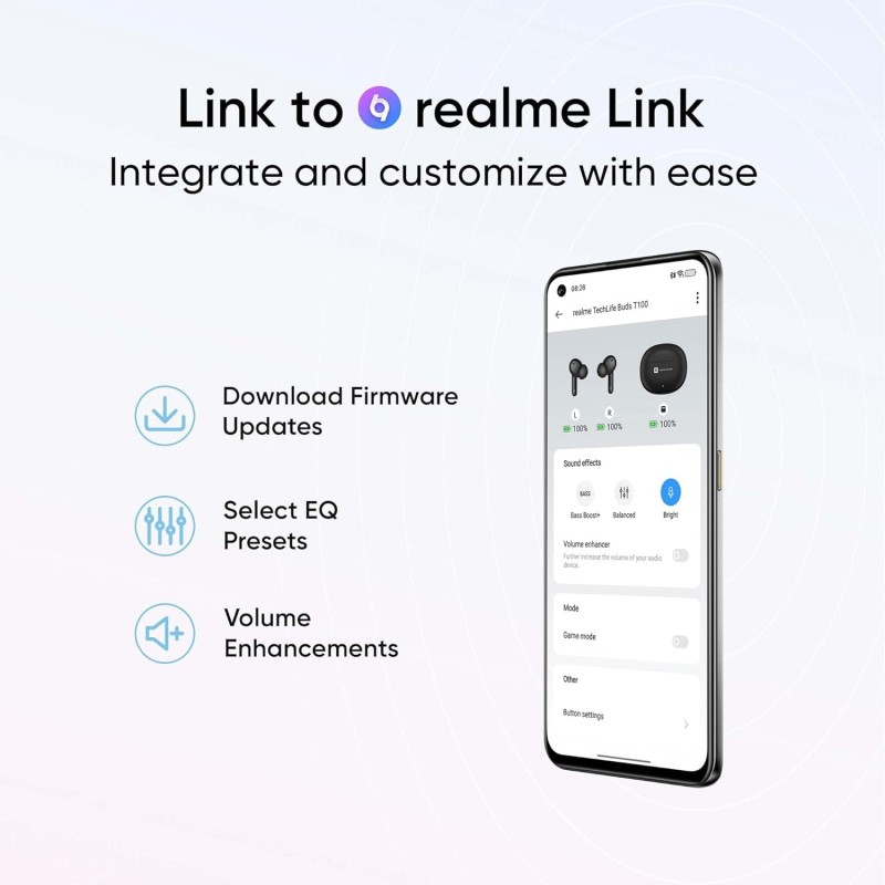 realme TechLife Buds T100 Bluetooth Truly Wireless in Ear Earbuds with mic, AI ENC for Calls, Google Fast Pair, 28 Hours Total Playback with Fast Char realme TechLife Buds T100 Bluetooth Truly Wireless in Ear Earbuds with mic, AI ENC for Calls, Google Fast Pair, 28 Hours Total Playback with Fast Char