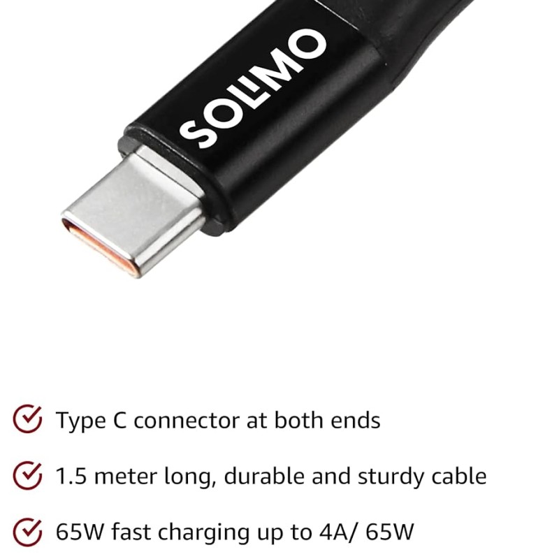 (Refurbished) Amazon Brand - Solimo 65W Fast Charging Braided Type C to C Data Cable | Suitable For All Supported Mobile Phones (1.5 Meter, Black) (Refurbished) Amazon Brand - Solimo 65W Fast Charging Braided Type C to C Data Cable | Suitable For All Supported Mobile Phones (1.5 Meter, Black)