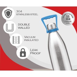 Milton Duo 2200 Thermosteel 24 Hours Hot and Cold Water Bottle with Handle, 2.02 litres, Silver & milton thermosteel flip lid Flask, 1000 milliliters, Silver