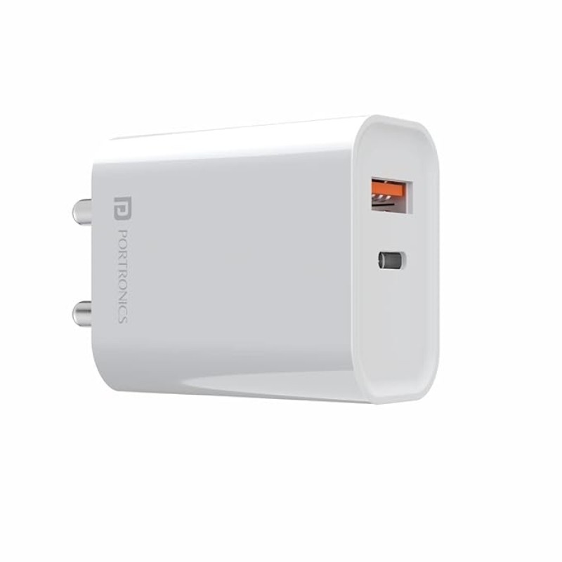 Portronics Adapto 45 22.5W Max Output USB & Type-C Dual Output Super Fast Charger,Wall Adapter Power Delivery 3.0& USB A Fast Charge Adaptor for iPhone,Android & Other Type C Enabled Devices(White) Portronics Adapto 45 22.5W Max Output USB & Type-C Dual Output Super Fast Charger,Wall Adapter Power Delivery 3.0& USB A Fast Charge Adaptor for iPhone,Android & Other Type C Enabled Devices(White)