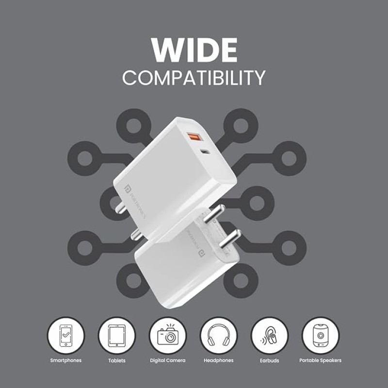 Portronics Adapto 45 22.5W Max Output USB & Type-C Dual Output Super Fast Charger,Wall Adapter Power Delivery 3.0& USB A Fast Charge Adaptor for iPhone,Android & Other Type C Enabled Devices(White) Portronics Adapto 45 22.5W Max Output USB & Type-C Dual Output Super Fast Charger,Wall Adapter Power Delivery 3.0& USB A Fast Charge Adaptor for iPhone,Android & Other Type C Enabled Devices(White)