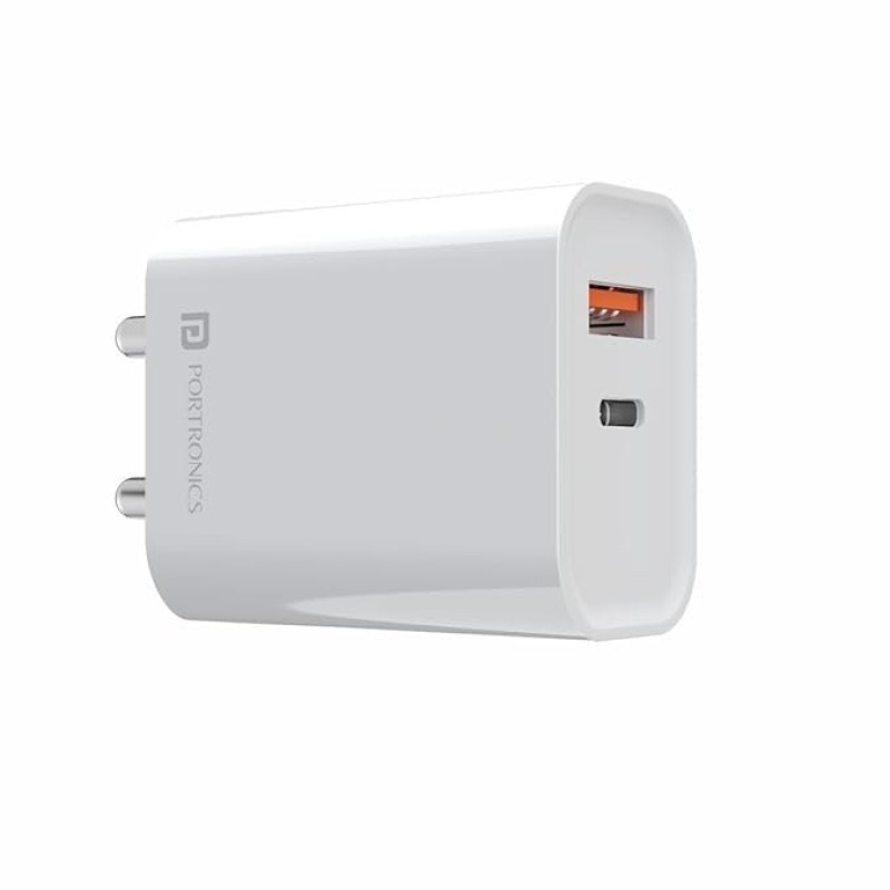 Portronics Adapto 45 22.5W Max Output USB & Type-C Dual Output Super Fast Charger,Wall Adapter Power Delivery 3.0& USB A Fast Charge Adaptor for iPhone,Android & Other Type C Enabled Devices(White) Portronics Adapto 45 22.5W Max Output USB & Type-C Dual Output Super Fast Charger,Wall Adapter Power Delivery 3.0& USB A Fast Charge Adaptor for iPhone,Android & Other Type C Enabled Devices(White)